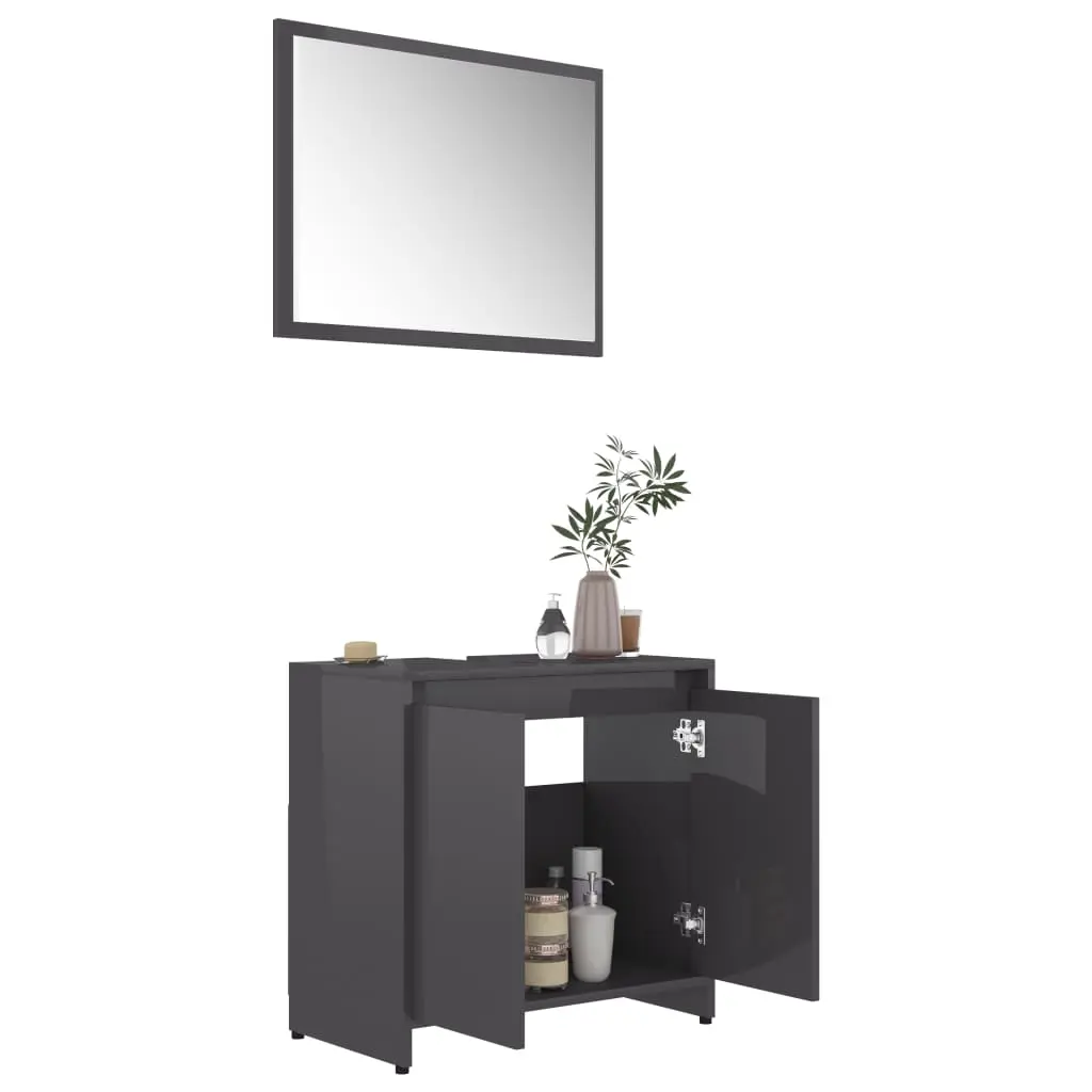 vidaXL 3 Piece Bathroom Furniture Set High Gloss Grey Chipboard