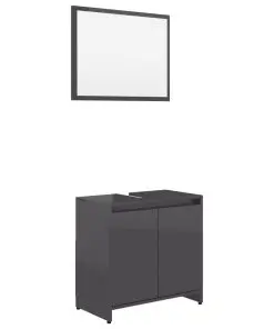 vidaXL 3 Piece Bathroom Furniture Set High Gloss Grey Chipboard