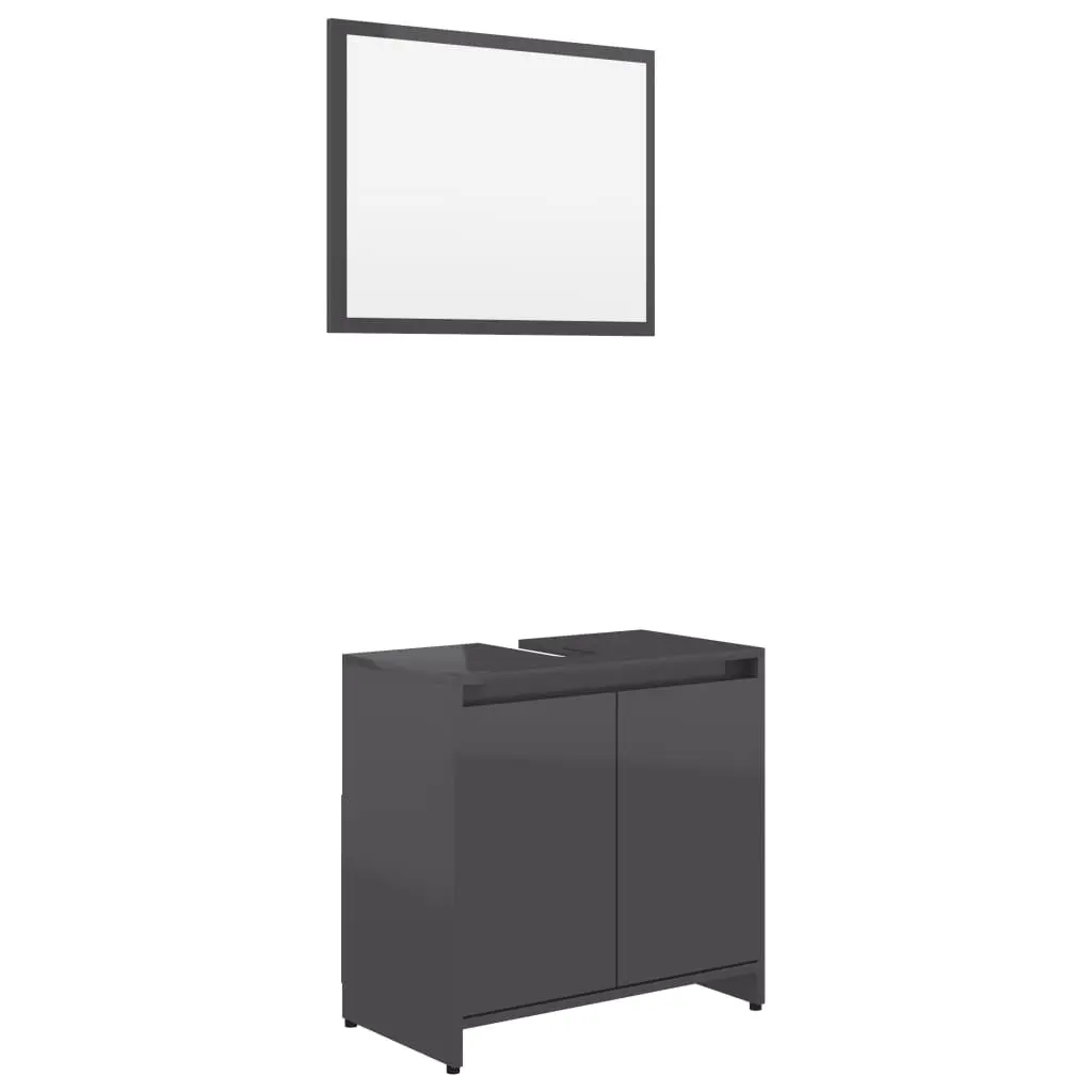 vidaXL 3 Piece Bathroom Furniture Set High Gloss Grey Chipboard