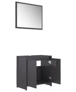 vidaXL 3 Piece Bathroom Furniture Set High Gloss Grey Chipboard