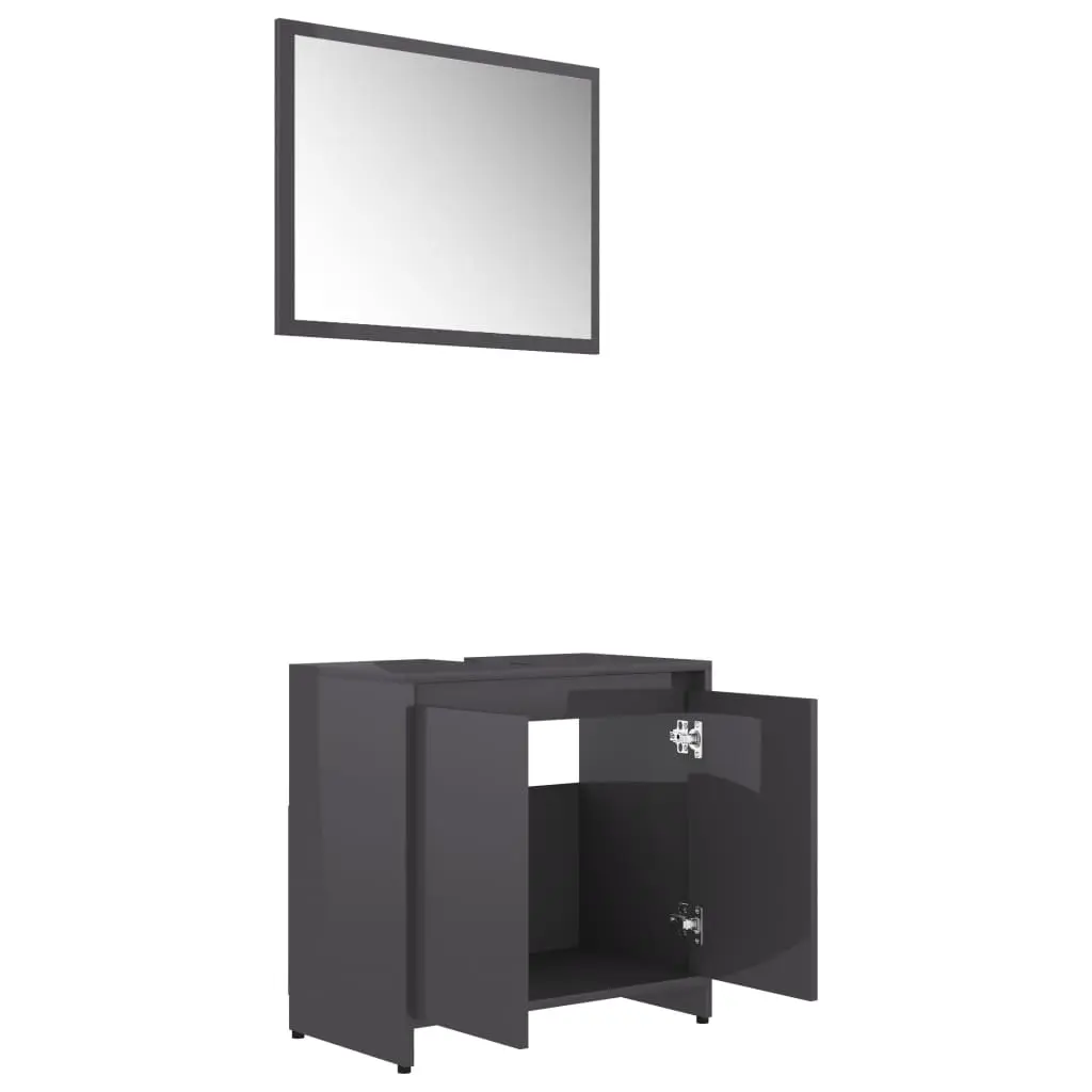 vidaXL 3 Piece Bathroom Furniture Set High Gloss Grey Chipboard