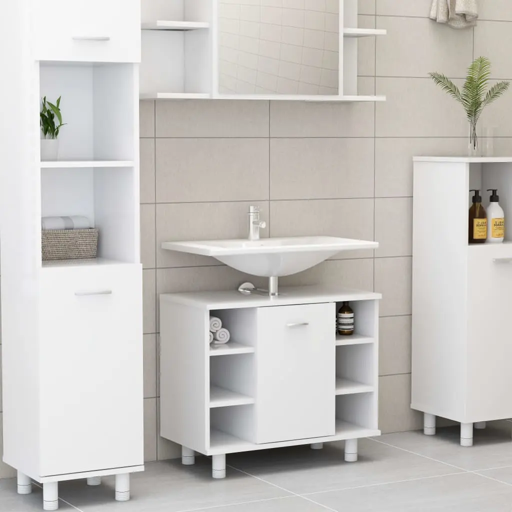 vidaXL 3 Piece Bathroom Furniture Set White Chipboard