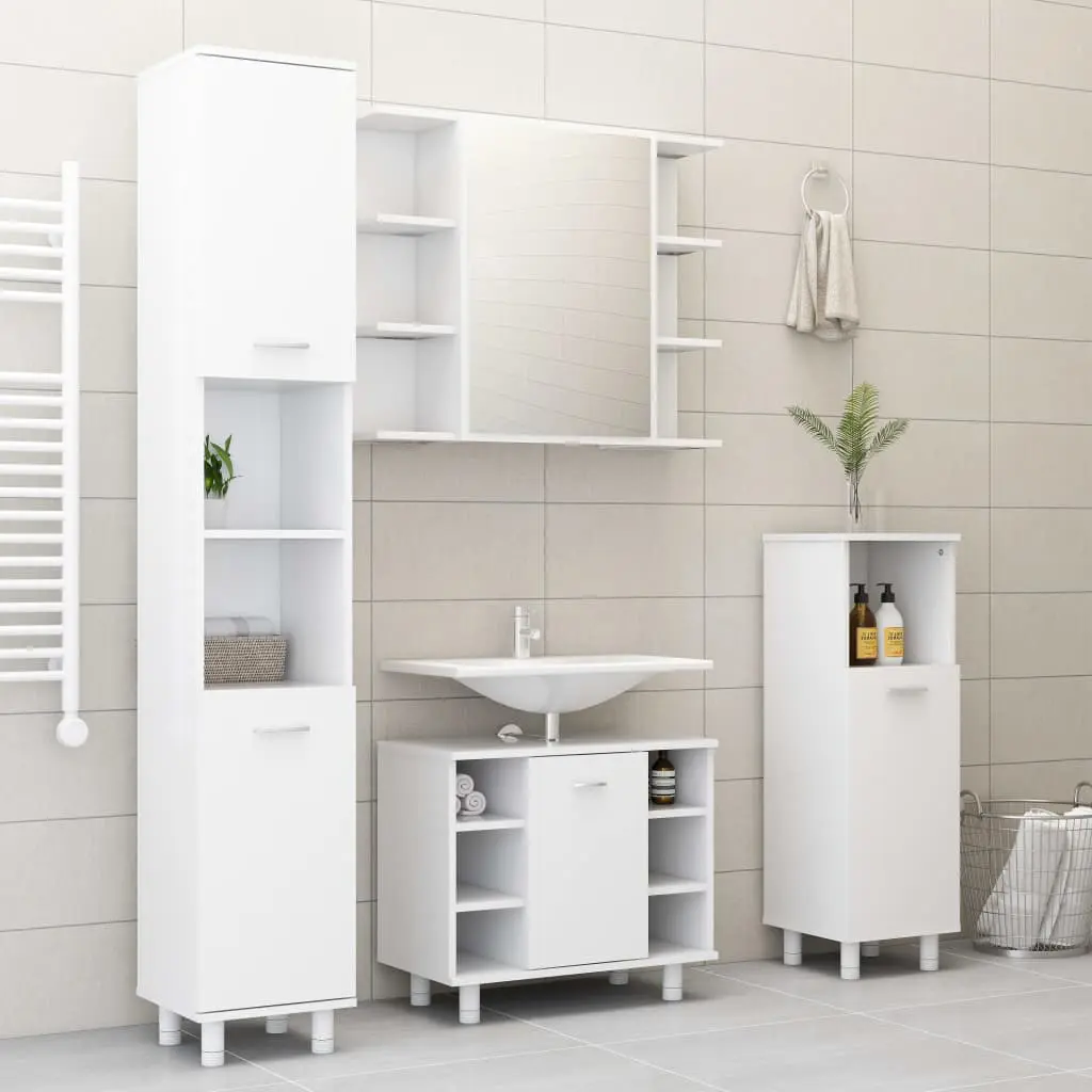 vidaXL 3 Piece Bathroom Furniture Set White Chipboard