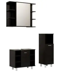 vidaXL 3 Piece Bathroom Furniture Set Black Chipboard