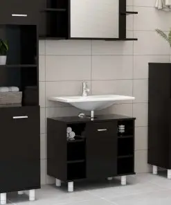 vidaXL 3 Piece Bathroom Furniture Set Black Chipboard