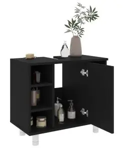 vidaXL 3 Piece Bathroom Furniture Set Black Chipboard