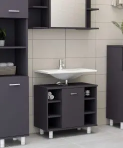 vidaXL 3 Piece Bathroom Furniture Set Grey Chipboard