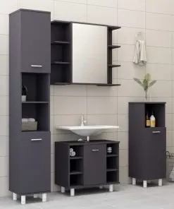 vidaXL 3 Piece Bathroom Furniture Set Grey Chipboard