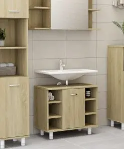 vidaXL 3 Piece Bathroom Furniture Set Sonoma Oak Chipboard