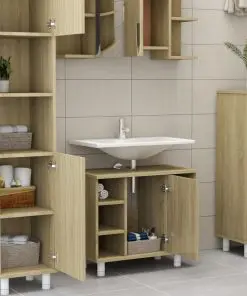 vidaXL 3 Piece Bathroom Furniture Set Sonoma Oak Chipboard