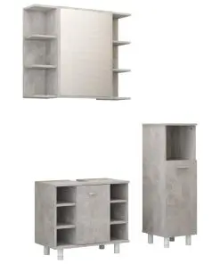 vidaXL 3 Piece Bathroom Furniture Set Concrete Grey Chipboard