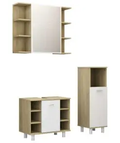 vidaXL 3 Piece Bathroom Furniture Set White and Sonoma Oak Chipboard