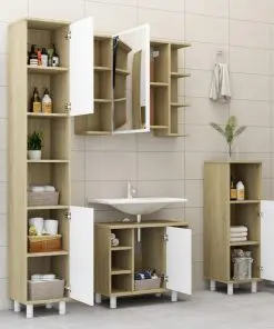 vidaXL 3 Piece Bathroom Furniture Set White and Sonoma Oak Chipboard