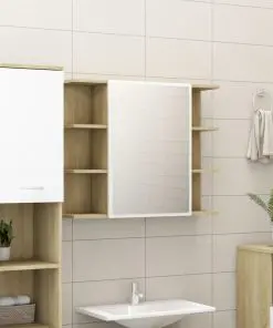 vidaXL 3 Piece Bathroom Furniture Set White and Sonoma Oak Chipboard