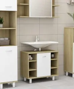 vidaXL 3 Piece Bathroom Furniture Set White and Sonoma Oak Chipboard