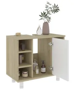 vidaXL 3 Piece Bathroom Furniture Set White and Sonoma Oak Chipboard