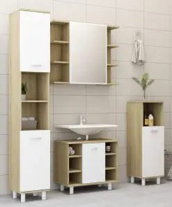 vidaXL 3 Piece Bathroom Furniture Set White and Sonoma Oak Chipboard