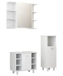 vidaXL 3 Piece Bathroom Furniture Set High Gloss White Chipboard