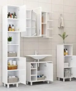 vidaXL 3 Piece Bathroom Furniture Set High Gloss White Chipboard