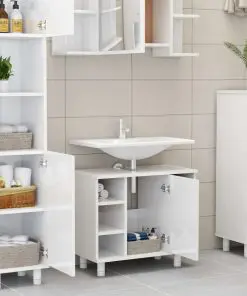 vidaXL 3 Piece Bathroom Furniture Set High Gloss White Chipboard