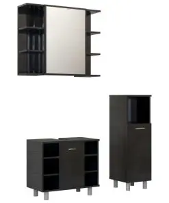 vidaXL 3 Piece Bathroom Furniture Set High Gloss Black Chipboard