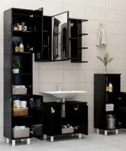 vidaXL 3 Piece Bathroom Furniture Set High Gloss Black Chipboard