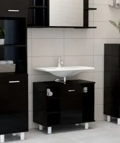 vidaXL 3 Piece Bathroom Furniture Set High Gloss Black Chipboard