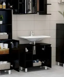 vidaXL 3 Piece Bathroom Furniture Set High Gloss Black Chipboard