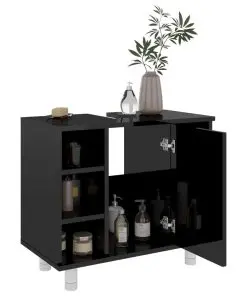 vidaXL 3 Piece Bathroom Furniture Set High Gloss Black Chipboard