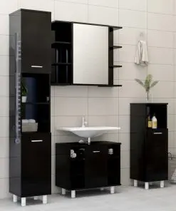 vidaXL 3 Piece Bathroom Furniture Set High Gloss Black Chipboard