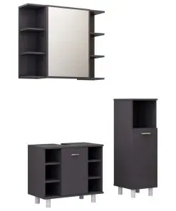 vidaXL 3 Piece Bathroom Furniture Set High Gloss Grey Chipboard