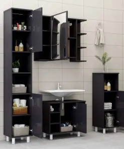 vidaXL 3 Piece Bathroom Furniture Set High Gloss Grey Chipboard