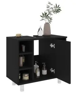 vidaXL 3 Piece Bathroom Furniture Set Black Chipboard