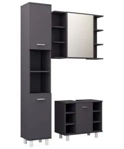 vidaXL 3 Piece Bathroom Furniture Set Grey Chipboard
