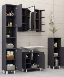 vidaXL 3 Piece Bathroom Furniture Set Grey Chipboard