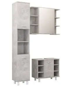 vidaXL 3 Piece Bathroom Furniture Set Concrete Grey Chipboard
