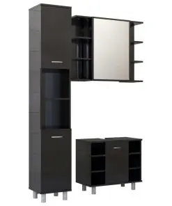 vidaXL 3 Piece Bathroom Furniture Set High Gloss Black Chipboard