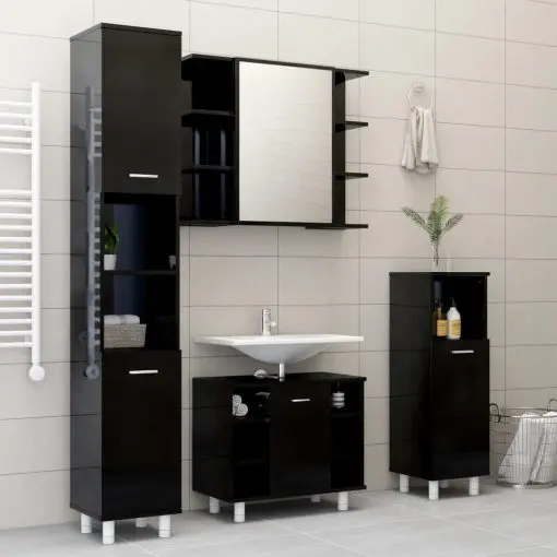 vidaXL 3 Piece Bathroom Furniture Set High Gloss Black Chipboard