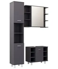 vidaXL 3 Piece Bathroom Furniture Set High Gloss Grey Chipboard