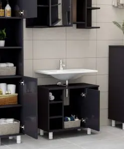 vidaXL 3 Piece Bathroom Furniture Set High Gloss Grey Chipboard