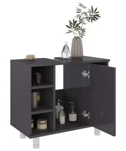 vidaXL 3 Piece Bathroom Furniture Set High Gloss Grey Chipboard