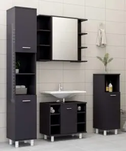 vidaXL 3 Piece Bathroom Furniture Set High Gloss Grey Chipboard