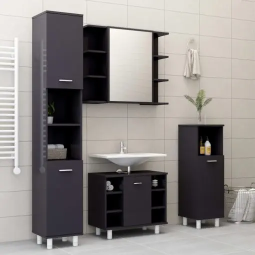 vidaXL 3 Piece Bathroom Furniture Set High Gloss Grey Chipboard