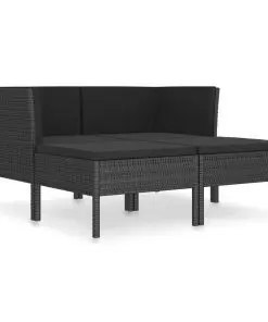 vidaXL 4 Piece Garden Lounge Set with Cushions Poly Rattan Black