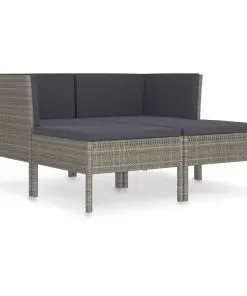vidaXL 4 Piece Garden Lounge Set with Cushions Poly Rattan Grey