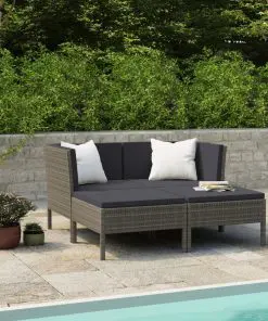vidaXL 4 Piece Garden Lounge Set with Cushions Poly Rattan Grey