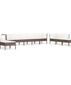 vidaXL 10 Piece Garden Lounge Set with Cushions Poly Rattan Brown