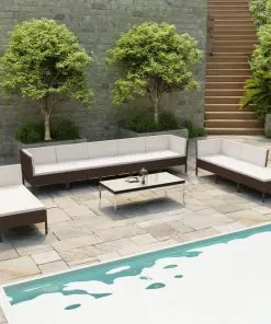 vidaXL 10 Piece Garden Lounge Set with Cushions Poly Rattan Brown