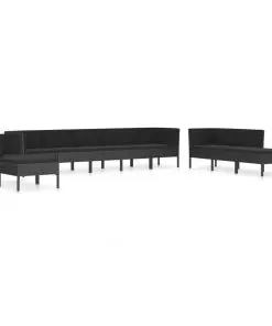 vidaXL 10 Piece Garden Lounge Set with Cushions Poly Rattan Black