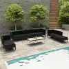 vidaXL 10 Piece Garden Lounge Set with Cushions Poly Rattan Black